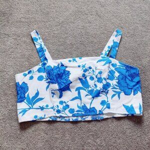 C by One Women's Floral Crop Top Blue White Size XLarge NEW Bohemian Cottagecore